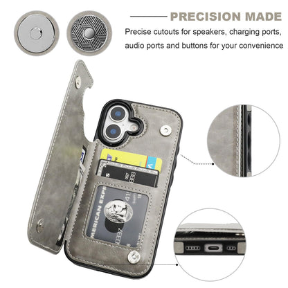 ONETOP Compatible with iPhone 17 Wallet Case with Card Holder, PU Leather Kickstand Card Slots Case, Double Magnetic Clasp and Durable Shockproof Cover 6.3 Inch (Gray)