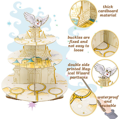 XEFINAL 3-Tier Magical Cupcake Stand - Wizard Birthday & Halloween Party Cake Stand - Gift for Magical Lovers (Birthday Styles)