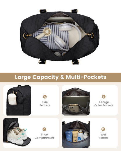 LOVEVOOK Travel Duffle Bag, Weekender Bag for Women with Toiletry Bag, Carry on Overnight Bag with Shoe Compartment, Gym Duffel Bag with Wet Pocket, Mommy Hospital Bags for Labor and Delivery