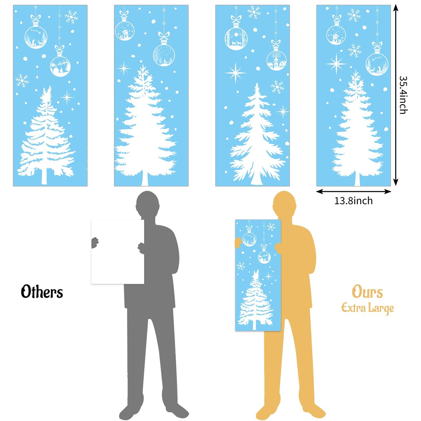 JarThenaAMCS 13.8 * 35.4'' Extra Large Winter Christmas Window Clings 4 Sheets White Xmas Tree Ball Window Stickers Double-Sided Glass Decals for Home Classroom Office Party Decoration