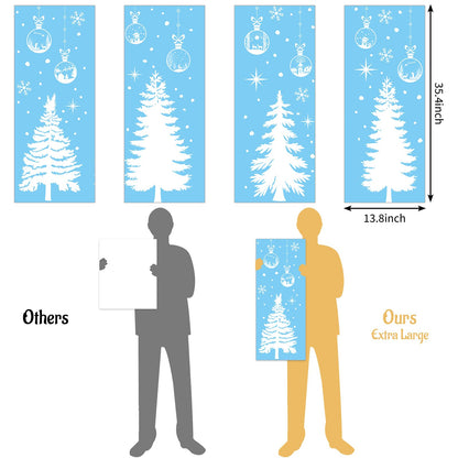 JarThenaAMCS 13.8 * 35.4'' Extra Large Winter Christmas Window Clings 4 Sheets White Xmas Tree Ball Window Stickers Double-Sided Glass Decals for Home Classroom Office Party Decoration