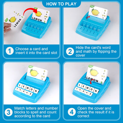 Matching Letter Game for Kids, 2 in 1 Educational Toys Alphabet Spelling & Reading, Number & Color Recognition Learning Flash Cards Birthday Gifts for Preschool Kindergarten Boys & Girls (Light Blue)