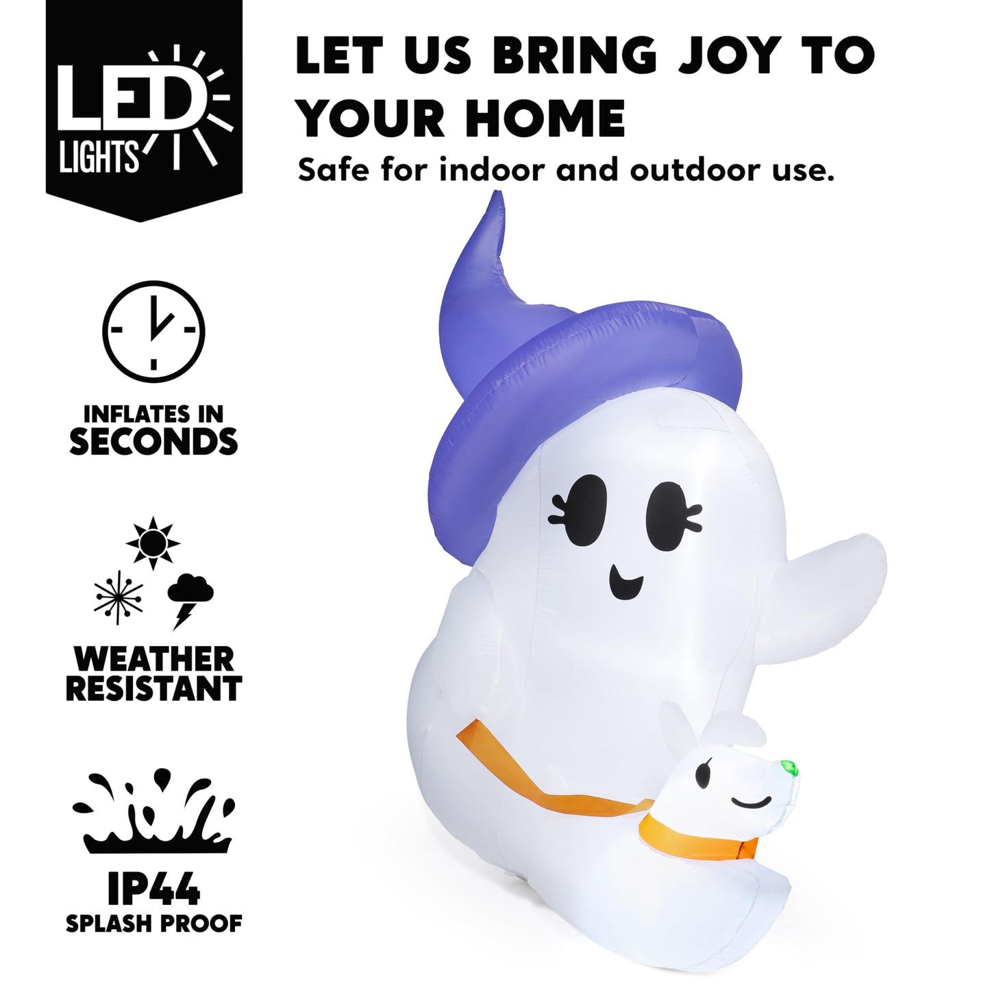 Joiedomi 6 FT Halloween Inflatables Outdoor Decoration, Cute White Inflatable Ghost Walking Dog Decor with LED Light, Ghost Blow Up Yard Decoration for Halloween Outdoor Garden Lawn Yard and Party