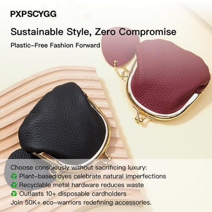 Genuine Leather Small Coin Purse for Women, Vintage Leather Change Purse, Coin Bag with Kiss Lock, Mini Coin Purse for Women's (Black)