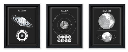 Poster Master 3-Piece Space Wall Art Set, 8x10 Unframed Art Print Posters, Lunar Home Decor, Astrological Room Decoration Poster, Black & White Lunar Design, Gift for Planetary Astrology Fans