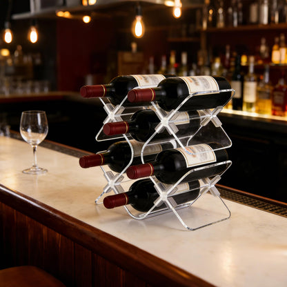 EVERBBKING Acrylic 6 Bottle Countertop Wine Rack, Clear Freestanding Tabletop Wine Holder, Modern Space-Saving Wine Storage Organizer for Kitchen Bar Pantry
