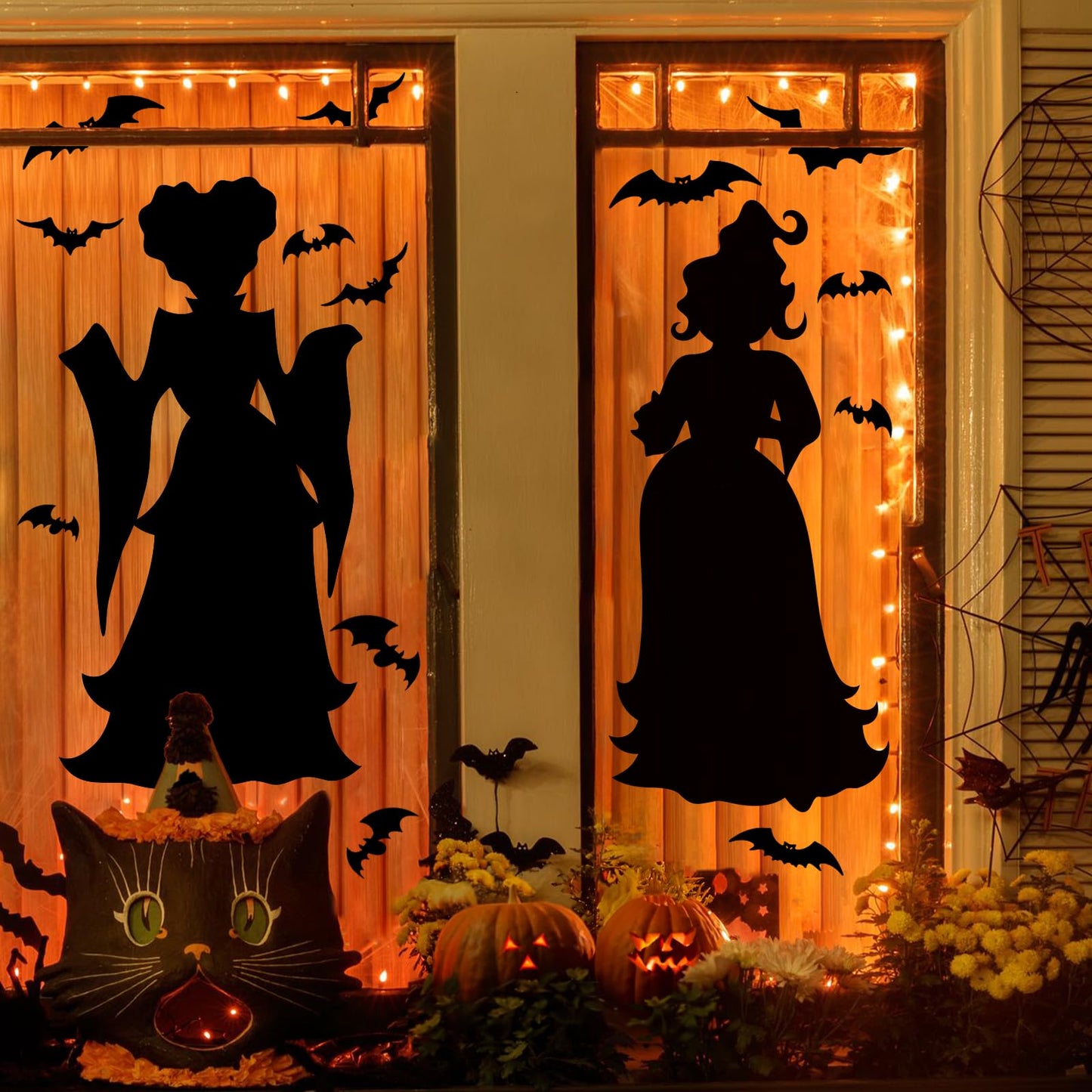 Halloween Window Clings Decor Decorations: Extra Large Hocus-Pocus Witchs Black Cat Bat Silhouette Window Decals, Halloween Window Stickers Indoor, School Home Office Party 3 Sheets