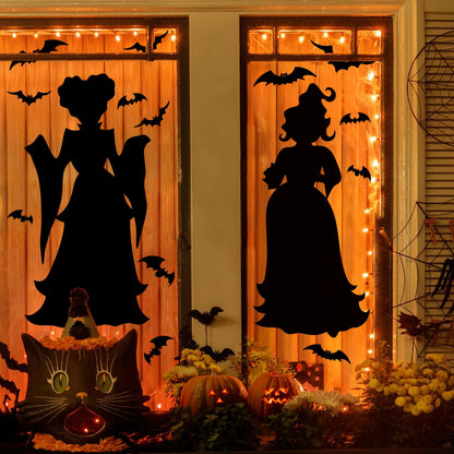 Halloween Window Clings Decor Decorations: Extra Large Hocus-Pocus Witchs Black Cat Bat Silhouette Window Decals, Halloween Window Stickers Indoor, School Home Office Party 3 Sheets