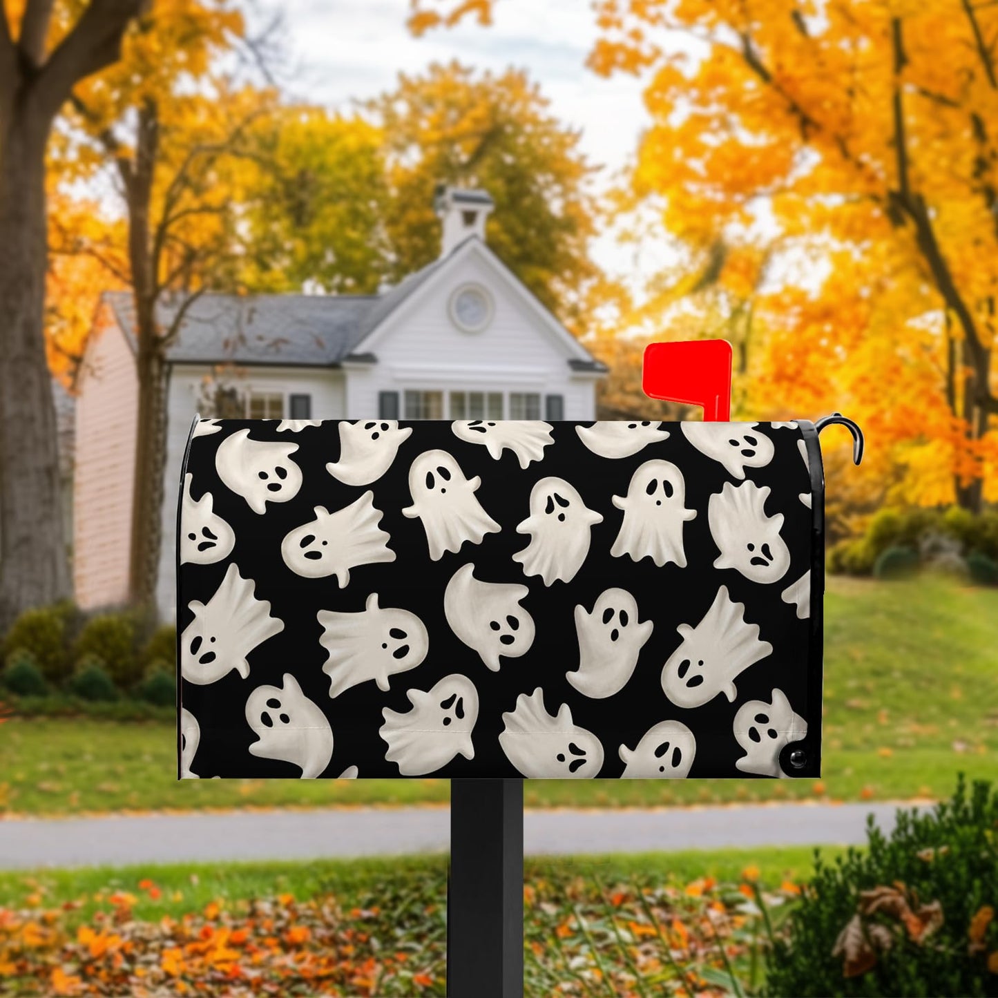 VentuCoven Ghost Mail Box Covers Magnetic Standard Size 21x18 inch Halloween Spooky Mailbox Cover Black Post Letter Box Cover Wraps for Outdoor Garden Decor