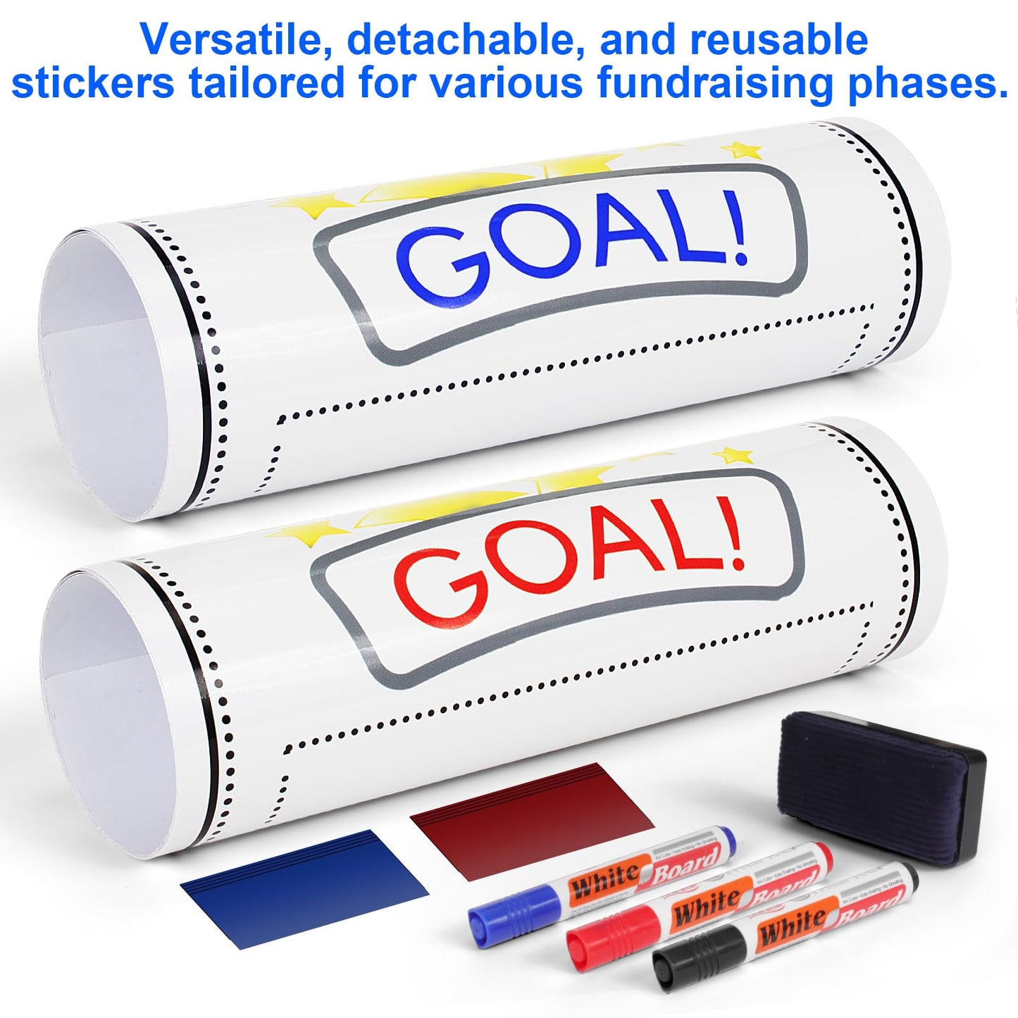 Fundraising Thermometer, 48"x12" Self-adhesive Chart Goal Tracker, With Removable Stickers And 3 Color Dry Erase Markers For School Fundraisers, Non-profit Events, Charity Drives, Community Projects