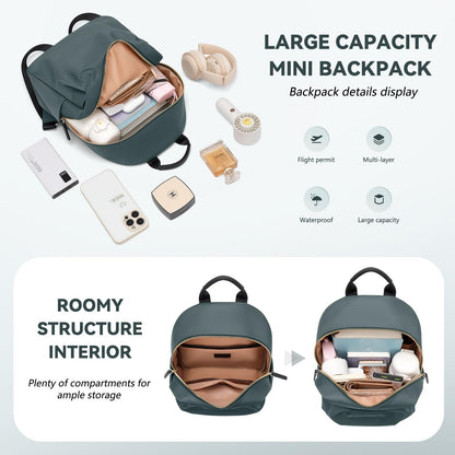 GOLF QUALITY Small Backpack for Women, Cute Backpack Casual Work Daypack Purse for College Travel, fit 9.7 Inch, Dark Green