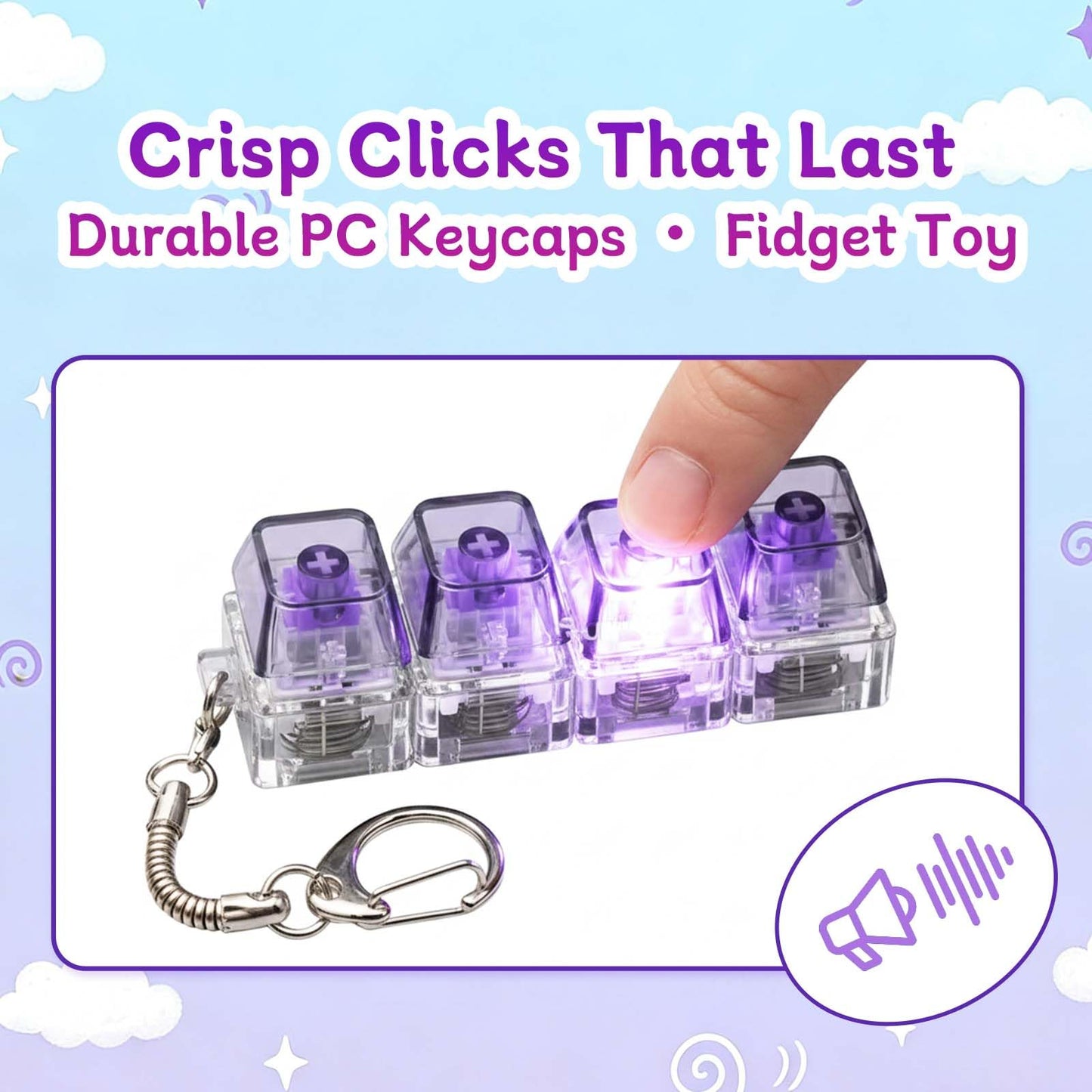 Keyboard Fidget Toy, Keyboard Clicker with LED Light, Keyboard Fidget Keychain, Keyboard Button Finger Clicker for Anxiety Relief
