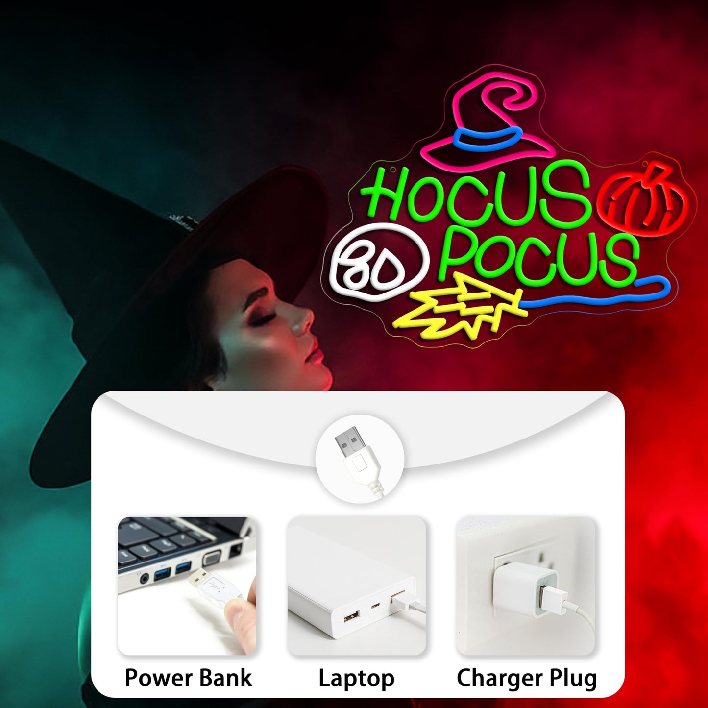 AEHEMNGZ Hocus Pocus Halloween Neon Sign for Wall Decor Mysterious Witch Hat LED Neon Sign Skull Light Up Sign for Bedroom Halloween Decoration Bar Party Gift（16.54 * 12.6in）