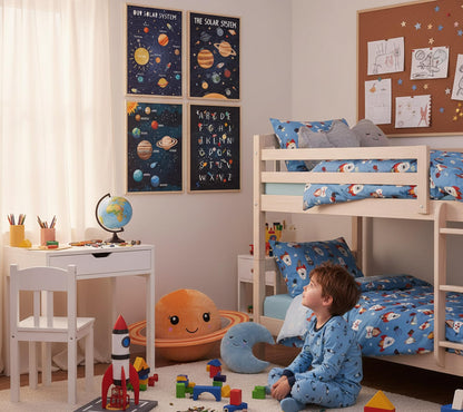 4Pcs Space Nursery Canvas Wall Art, Preschool Education Painting Picture Wall Decor, Solar System Poster Print Artworks for Classrooms, Nurseries, Children's Rooms, Playrooms, Home Decoration 8x10in