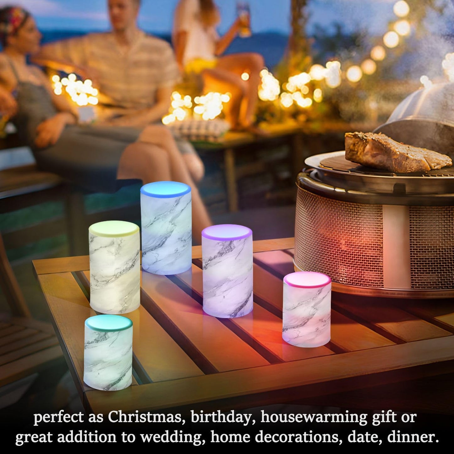panksolu Flickering Flameless Candles, Black White Marble LED Candles with Remote Timer, Battery Operated Candle for Valentine Wedding Halloween Christmas Decor - Set of 2