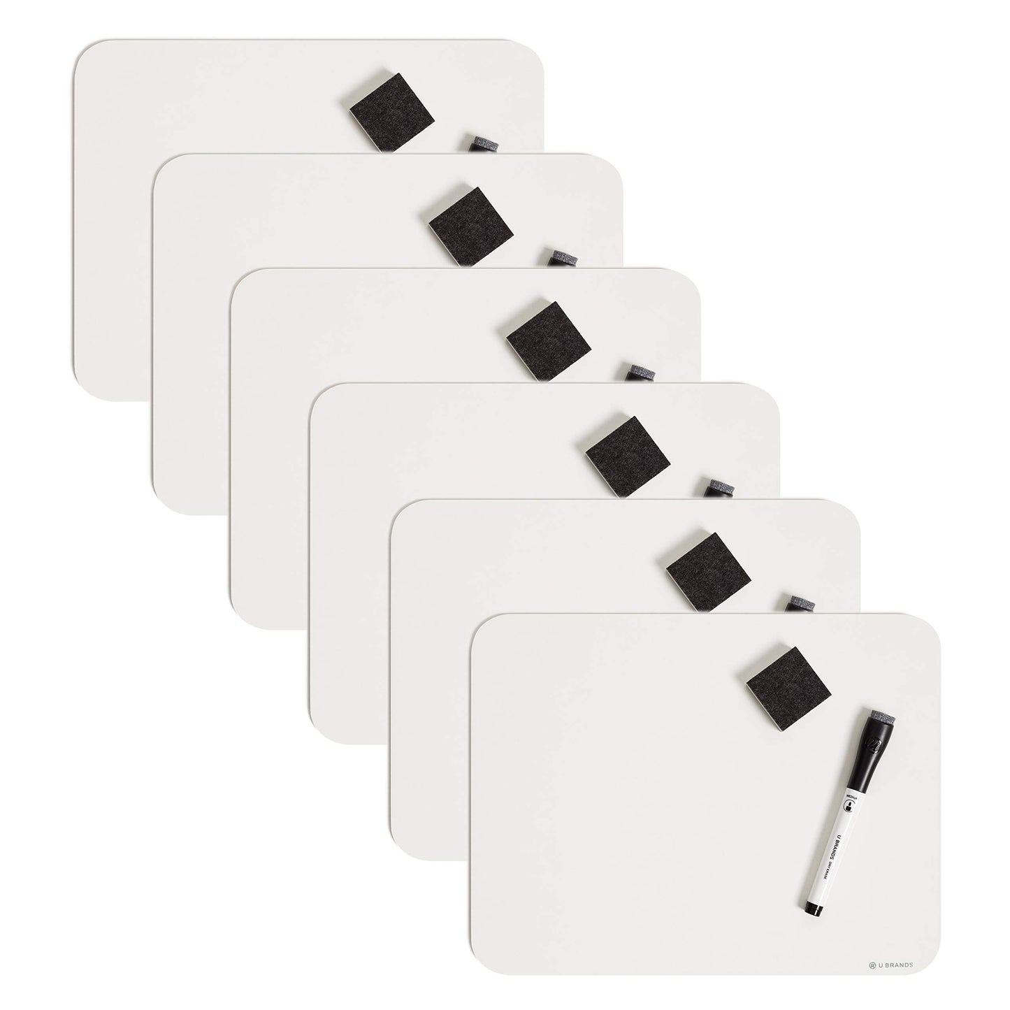 U Brands Dry Erase Lap Board Set, 12” x 9”, Small Whiteboard, Includes 6 Markers and 6 Erasers, 6 Count