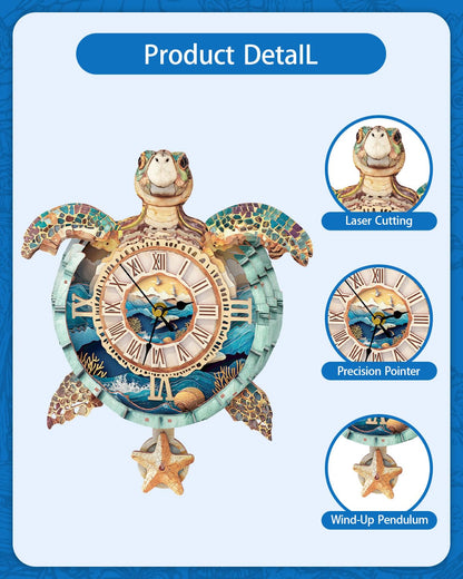 Rnfinewow 3D Puzzles for Adults, 3D Puzzle Sea Turtle Clock Kit (with Pendulum), Wooden Puzzle for Adults Home Wall Decor Clock Christmas Day Puzzle Gifts for Women Men