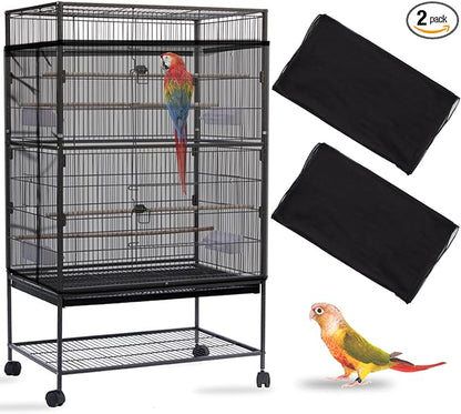 Daoeny 2PCS Bird Cage Seed Catcher, Large Bird Cage Cover, Adjustable Soft Airy Nylon Mesh, Birdcage Cover Skirt Seed Guard for Parrot Parakeet Macaw Round Square Cages (Black & Black)