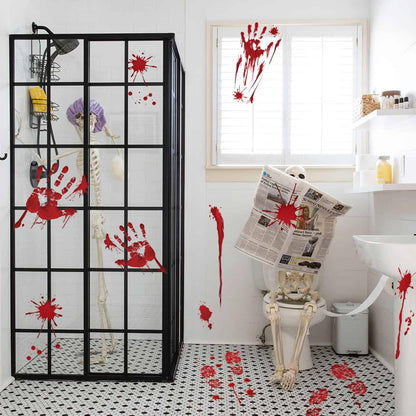 Halloween Decorations Handprint Footprint Clings, 135PCS Floor Window Stickers, 14 Sheets Creepy Wall Decals for Halloween Party Decorations Haunted House Vampire Zombie Decor