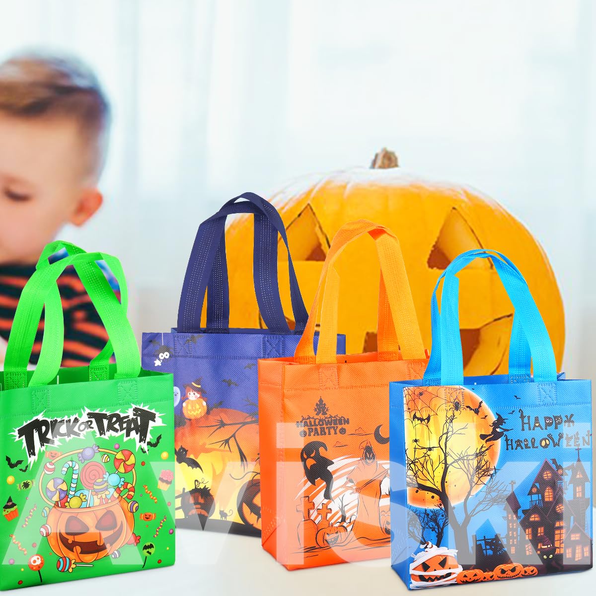 Aviski 20PCS Halloween Trick or Treat Totes, Small Multifunctional Non-Woven Halloween Bags for Gifts Wrapping, Party Supplies