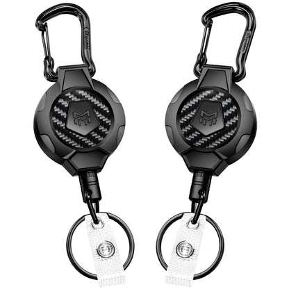 MNGARISTA Heavy Duty Retractable Keychain Lanyard,10 OZ Retraction 31.5" Stainless Steel Cable, 2 Pack Carbon Fiber Badge Reel ID Holder with Tactical Carabiner Clip for Work Officer Security Staff