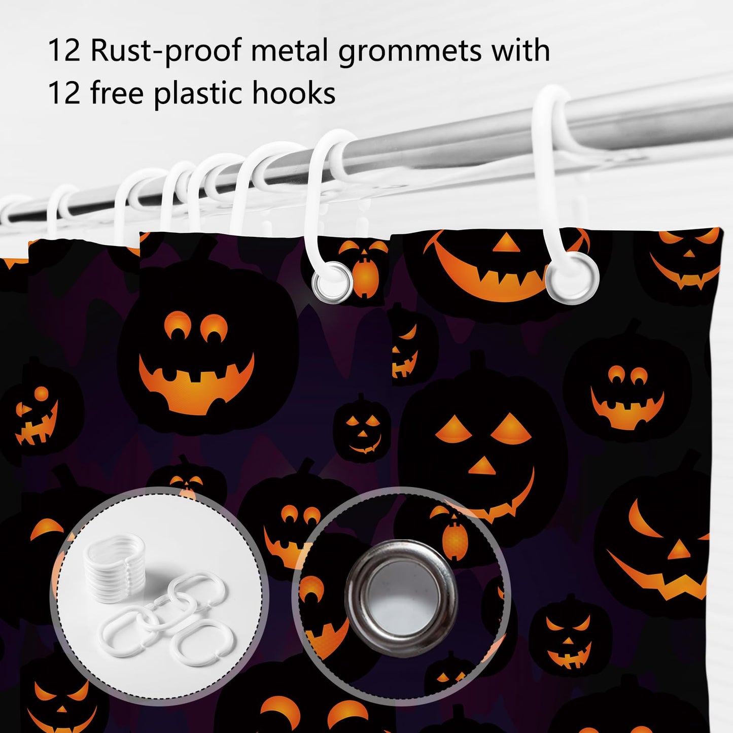 MEHOFOND Halloween Pumpkin Shower Curtain - Evil Purple Fall Bathroom Decor - Washable Durable Fabric 72x72 Inch