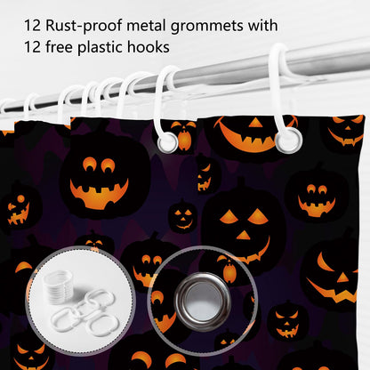 MEHOFOND Halloween Pumpkin Shower Curtain - Evil Purple Fall Bathroom Decor - Washable Durable Fabric 72x72 Inch