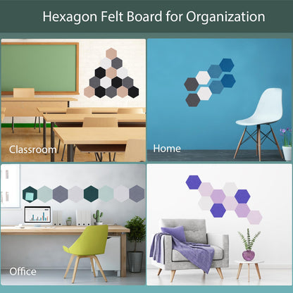 Afumazi Felt Bulletin Board Tiles, 8 Pcs Hexagon Wall Tiles with Removable Adhesive, 7.9×6.9 Inch Cork Pin Board for Classroom, Home, Office (Set A, Middle)