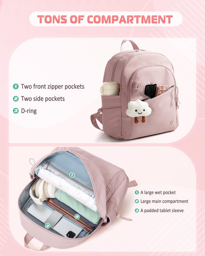 Smasrob Women Mini Backpack with Wet Pocket and RFID Blocking Pocket, Small Backpack Purse for Gym, Work, College or Travel, Pink