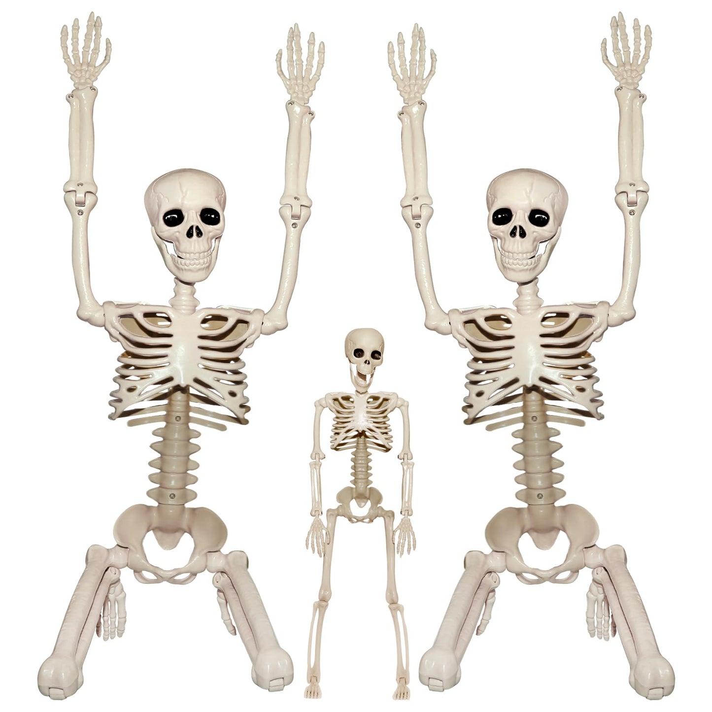Skeleton Halloween Decorations Outdoor Indoor - 2Pcs 36" 1Pcs 16" Posable Plastic Skeleton, Movable Joints Full Body Bones,Funny Halloween Decor for Party,Porch,Haunted House,Yard, Garden,Graveyard