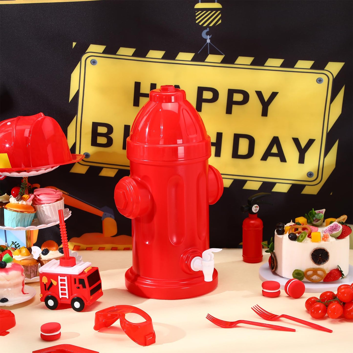 Liliful 1.5 Gallon Drink Dispenser Firefighter Racing Birthday Party Beverage Dispenser Plastic Dog Paw Party Supplies for Kids Fighter Theme Decorations (Fire Hydrant)