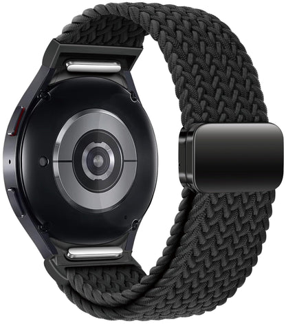 One Click Fabric Bands for Samsung Galaxy Watch 7 6 4 5 FE Band 40mm 44mm/for Galaxy Watch 6 4 Classic 43mm 47mm 42mm 46mm/ 5 Pro 45mm,No Gap Magnetic Elastic Braided Nylon Sport Strap Men Women