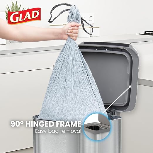 Glad 20 Gallon All Brushed Stainless Steel Trash Can with Clorox Odor Protection | Large Metal Kitchen Garbage Bin with Soft Close Lid, Garbage Bag Rings, Step On Foot Pedal and Waste Bag Roll Holder