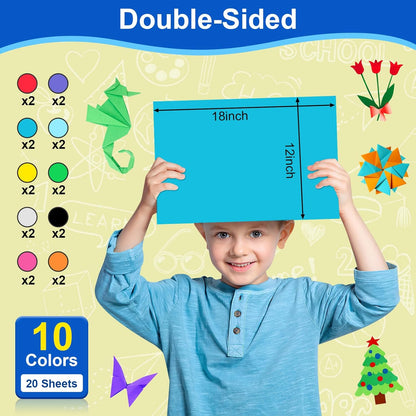 20 Pcs Poster Board Colorful Paper 12x18, ROOKEA Vision Boards Bulk Blank Graphic Display Posterboard Card Paper for Kids School Classroom Arts Craft Projects Drawing Scrapbooking