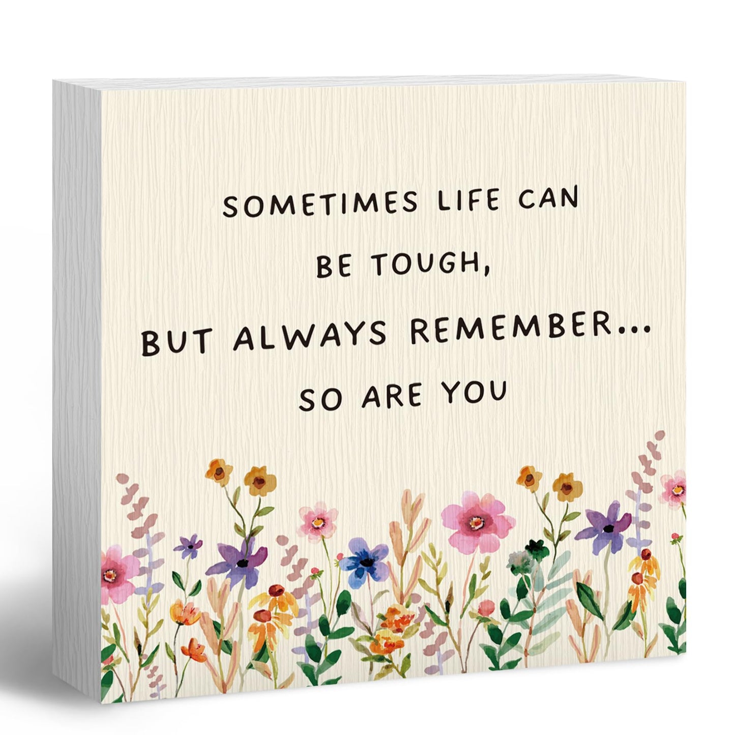 ANIANG Inspirational Wooden Box Sign, Motivational Desk Decor, Inspirational Gifts Office Desk for Women, Life Can Be Tough Wood Block Box Sign Plaque for Office Home Wall Shelf Decor