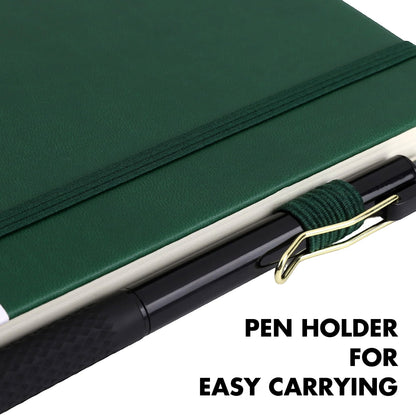 Aodaer 30 Set Lined Notebook Journals with Pens A5 Notebooks 100 GSM College Ruled Hardcover Notebook PU Leather Notepad with Pen Holder for Office School, 5.7 x 8.3 Inches, Dark Green