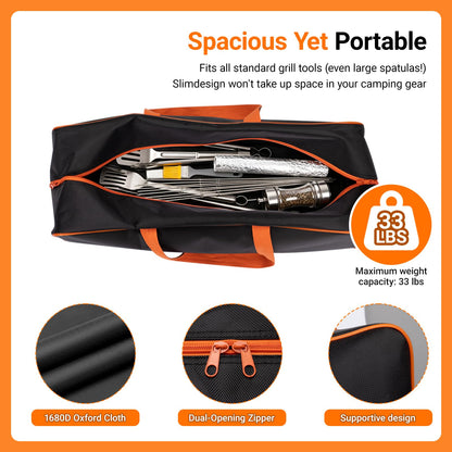 Grill Tool Storage Bag 24" x 8" x 8" Heavy-Duty Grill Utensil Storage, Large Capacity Grill Accessory Storage, Accessories Storage Compatible with Blackstone