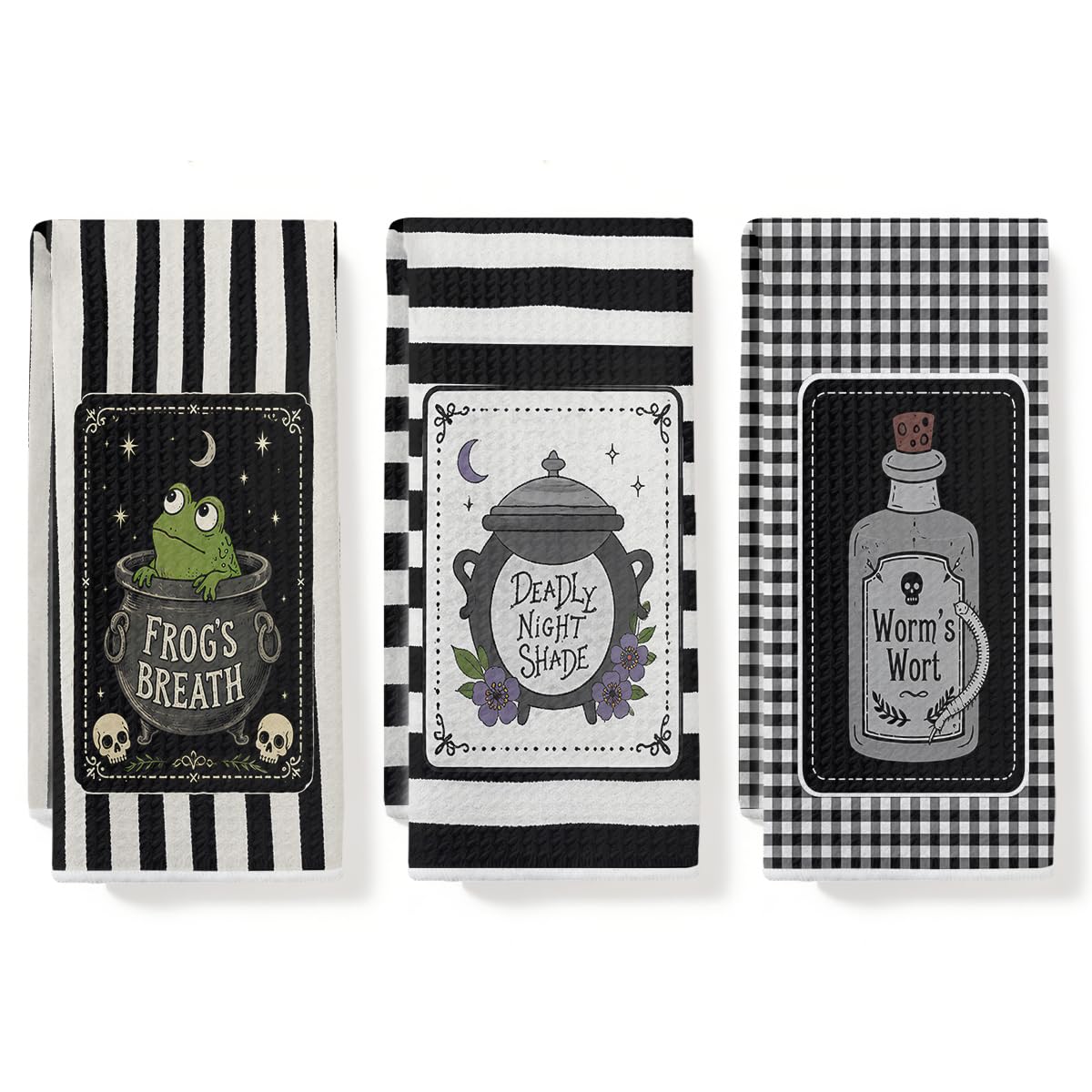 3 Pcs Frog Witchy Gifts Kitchen Towels, Funny Witch Decor Hand Tea Towels for Kitchen Bathroom Home Halloween Decor, Waffle Weave Absorbent Dish Towel, Witchy Lover Gifts for Women Friend 14x24 Inches