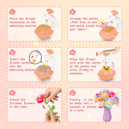 Kufanda 222 Pcs DIY Flower Bouquet Making Kit for Kids Ages 4-8 — Fabric Flower Craft Set with Embossing Machine, — Screen-Free STEM Educational Gift for Girls, Granddaughter Birthday Christmas