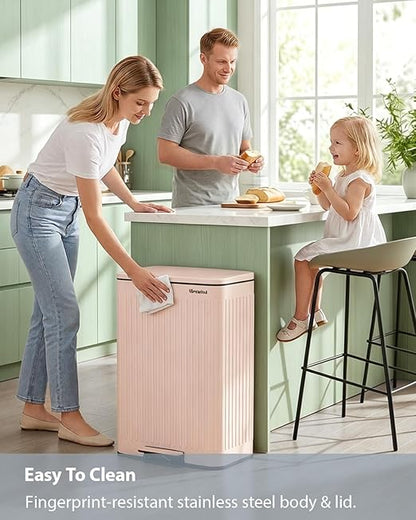 Lovewind Kitchen Trash Can, 18.5 Gallon / 70L Large Kitchen Garbage Can with Soft Close Lid – Pet Resistant, Removable Inner Bucket, Stainless Steel Trash Bin Perfect for Big Families, Pink