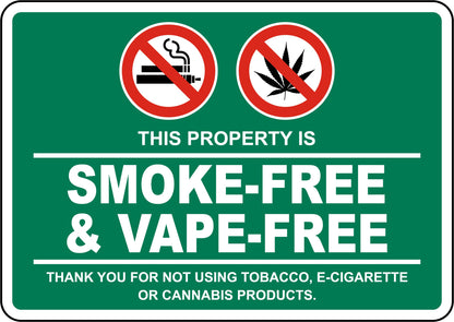 This Property Is Smoke and Vape Free Sign - Facility No Smoking Vermont by State Metal Sign 12 x 16 Inches – For Wall or Fence