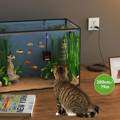 PAIZOO Aquarium Thermometer, LED Digital Thermometer for Fish Tank with USB Power, Highly Accurate Waterproof Temperature Gauge with Suction Cup and 6.5ft Power Cord for Saltwater and Freshwater
