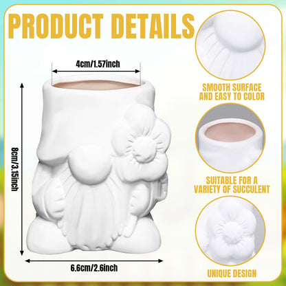Beeveer 6 Sets Paint Your Own Gnomes Succulent Planter Cute Mini Unpainted Flower Pots DIY Paintable Succulent Pots for Christmas Classroom DIY Craft Project Activity