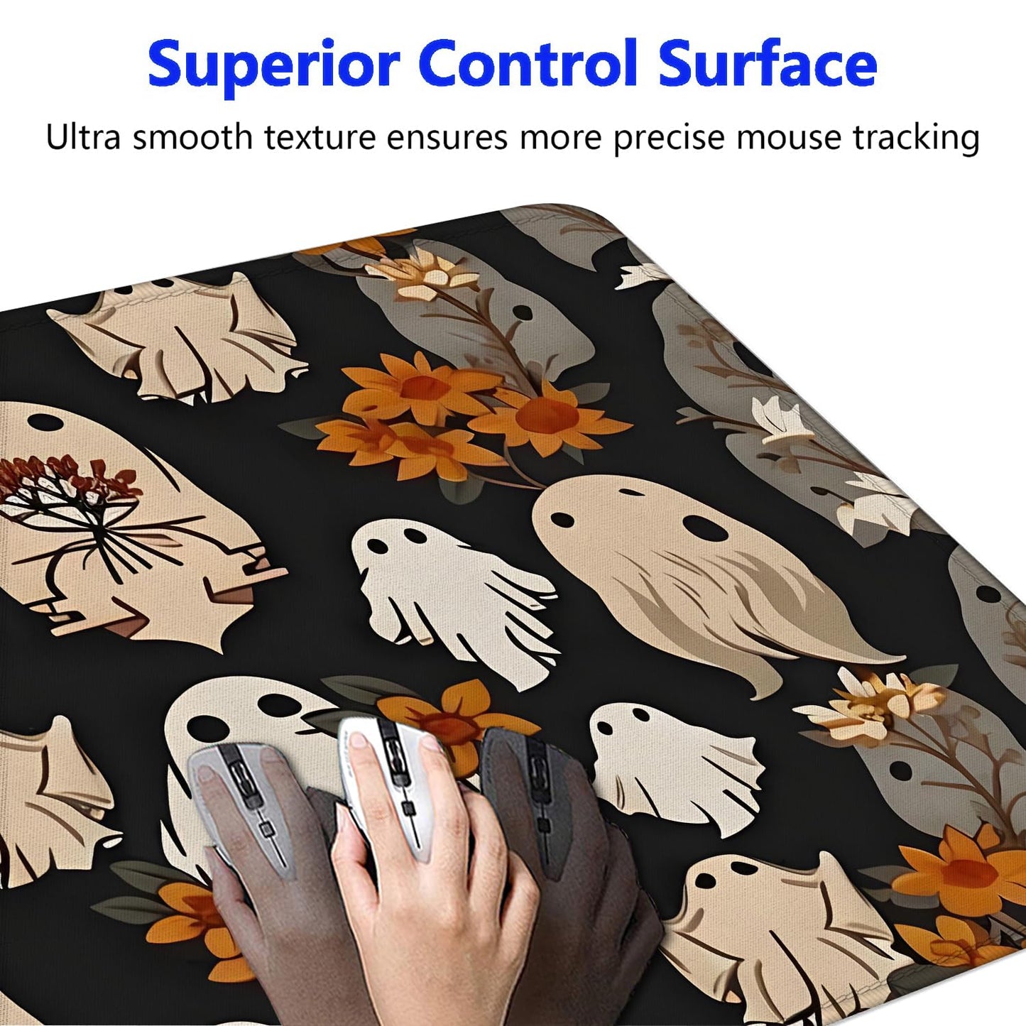 Large Gaming Mouse pad,Halloween Ghost Flowers Cute Anti Slip Rubber Base Mouse pad, Suitable for Computer, Laptop, Office Desk Accessories