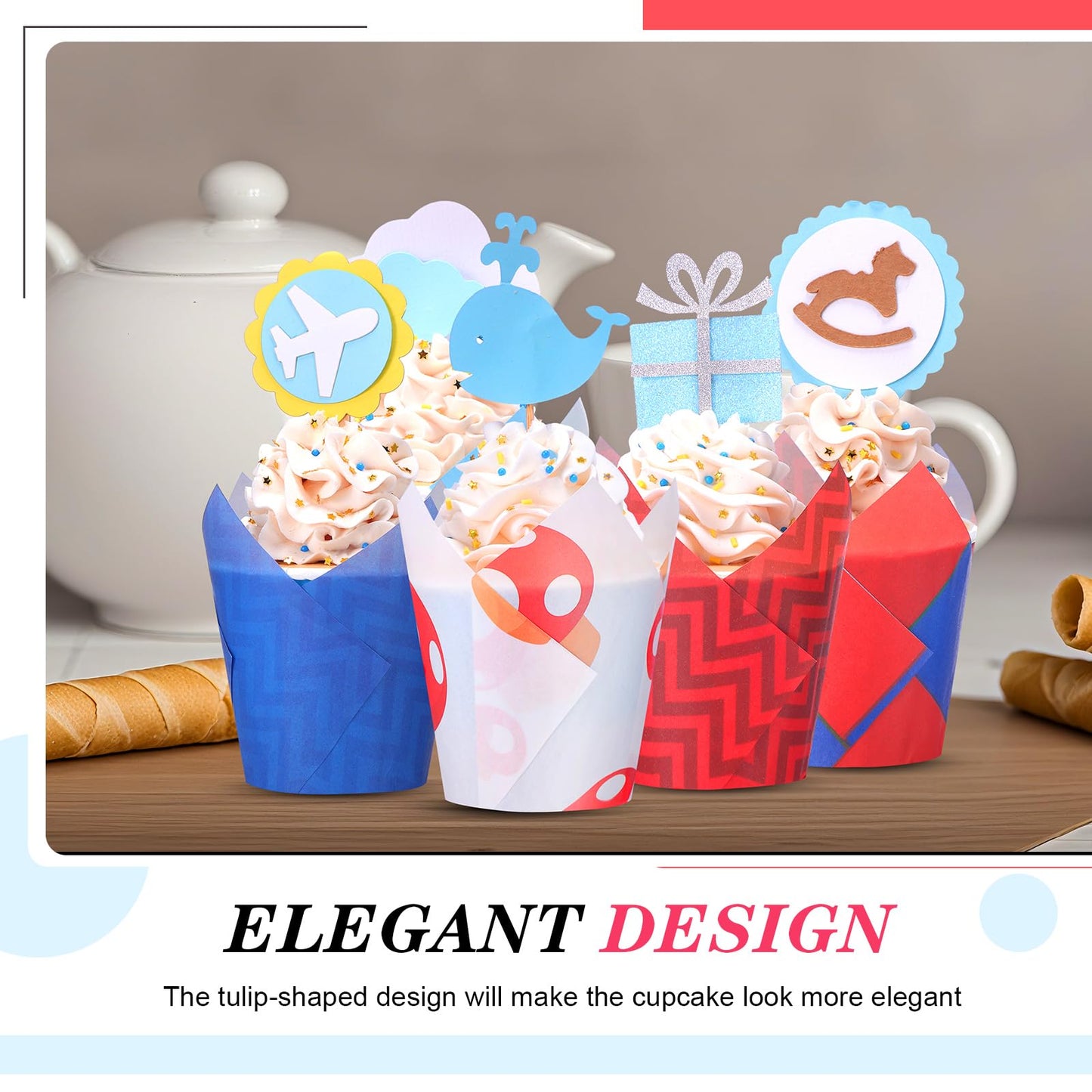 Reallnaive 500 Counts Muffin Liners Mushroom Party Decorations Red Blue Tulip Cupcake Liners Cupcake Baking Wrappers Grease Proof Cake Holders for Theme Birthday Party Supplies