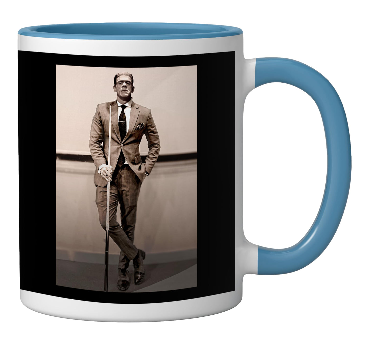 Frankenstein Dapper Frankenstein Monster In Suit Halloween Ceramic Mug, Blue/White