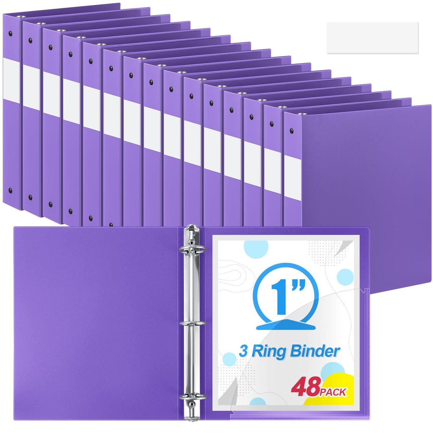Henoyso 48 Pack 1 Inch 3 Ring Plastic Binders, Bulk Flexible PP Binders for Classroom & School Supplies, Letter Size 8.5 x 11, Holds 240 Sheets with Interior Pocket (Purple)