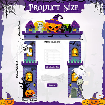 Tiamon Halloween Haunted Building Banner Scary Archway Door Archway Decorations Pumpkin Ghost Skull Hanging Porch Banner for Halloween Photo Prop Backdrop Party Decor Supplies