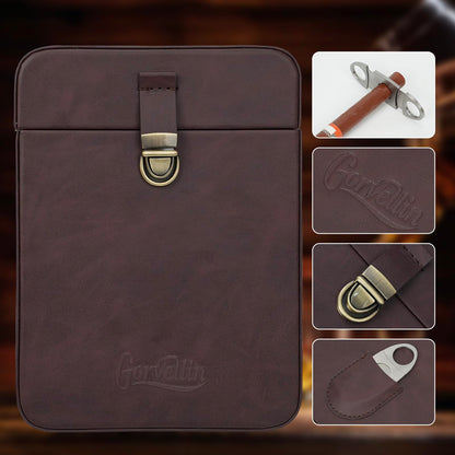 Gorvellin Cigar Case with Cutter, 2-in-1 Portable Cigar Travel Holder for 6 Cigars, Premium Cigar Accessories Gift Set for Men, Fathers, and Business Trips