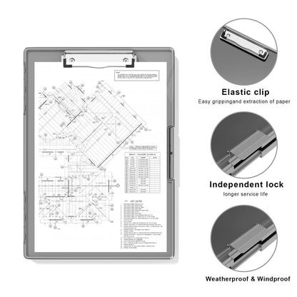 Hongri Clipboard with Storage, Grey 8.5 x 11 Folder Nursing Side Opening, Heavy Duty with Dual Compartment, Dry Erase Clear Cover, Smooth Writing for Teachers, Classroom, Office & School Supplies